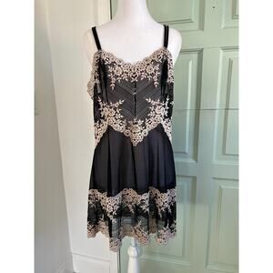 Wacoal Black & Champagne Lace Slip Dress – XL – Floral Mesh Lingerie